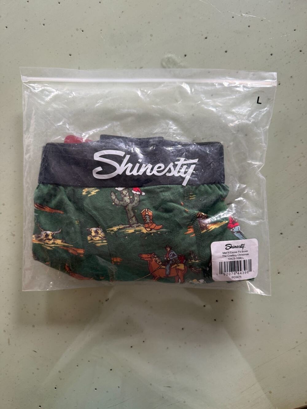 Shinesty Men's Loose Fit Boxer Large The Cowboy Christmas Green Western Print NW